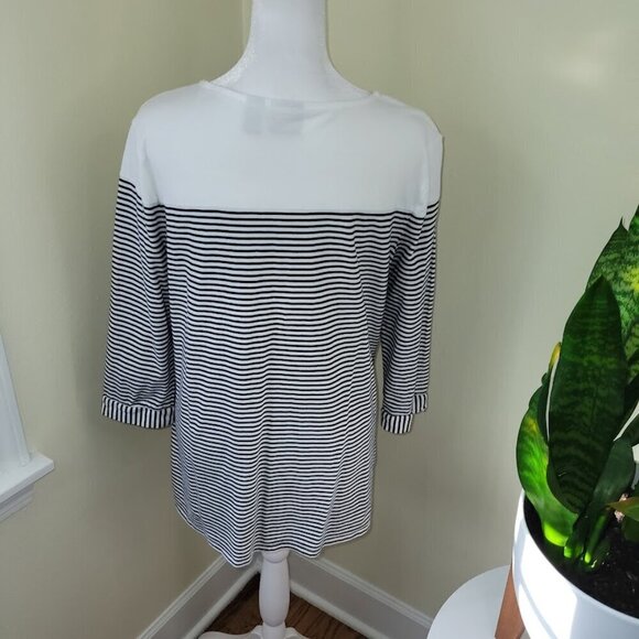 Chico’s Nautical Mariner Striped Top Blue & White Lace Neck Tee Women's Size L - Picture 5 of 13